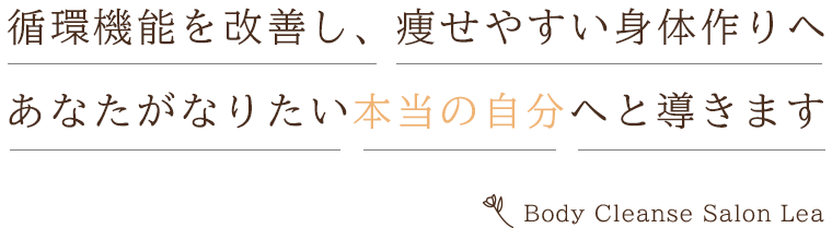 循環機能を改善し、痩せやすい身体作りへ あなたがなりたい本当の自分へと導きます Body Cleanse Salon Lea